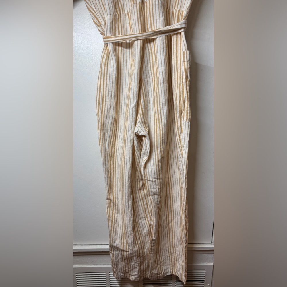 Topshop Linen Cotton Blend Mustard Yellow White Striped Jumpsuit US Size 10 - Picture 11 of 15